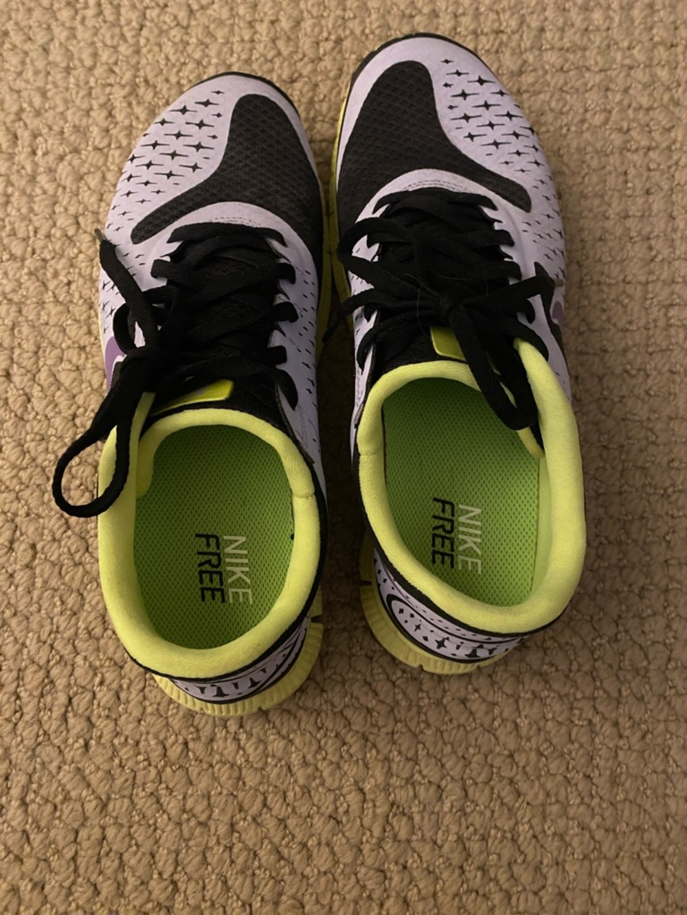 Nike Women’s free run - Purple/Black/Neon Yellow - Picture 2 of 4